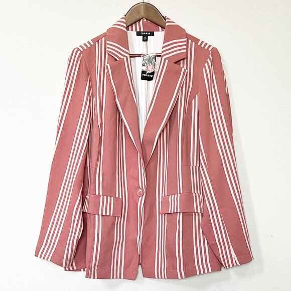 NEW Torrid Boyfriend Blazer Jacket Light Weight Striped Mauve Rose Pink L 12 $70 - Picture 5 of 14